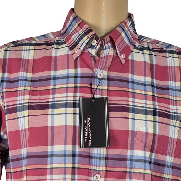 Roundtree & Yorke Other - Roundtree & Yorke Mens Size L Plaid Long Sleeve Button Up Shirt Pink Multi (57)